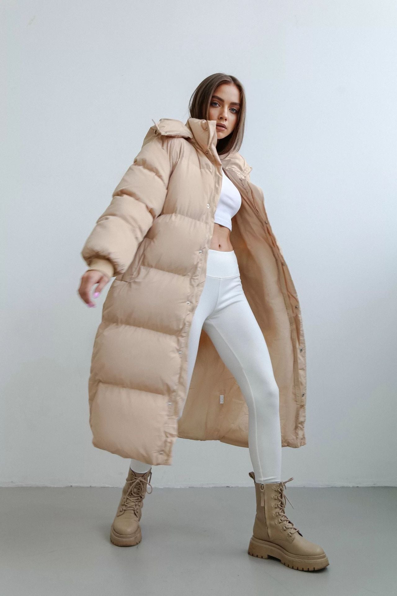 2023 New Women's Casual Fashion Autumn And Winter Long Loose Hooded Long Sleeve Zipper Warm Vest Cotton-padded Coat