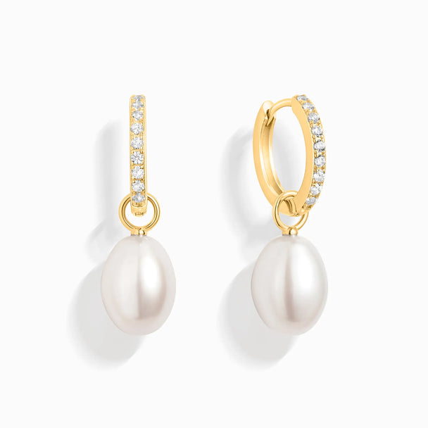 Pearl Hoop Drop Earrings with Removable Pearls | 18k Gold Vermeil | 2-in-1 Design Vianne Jewellery
