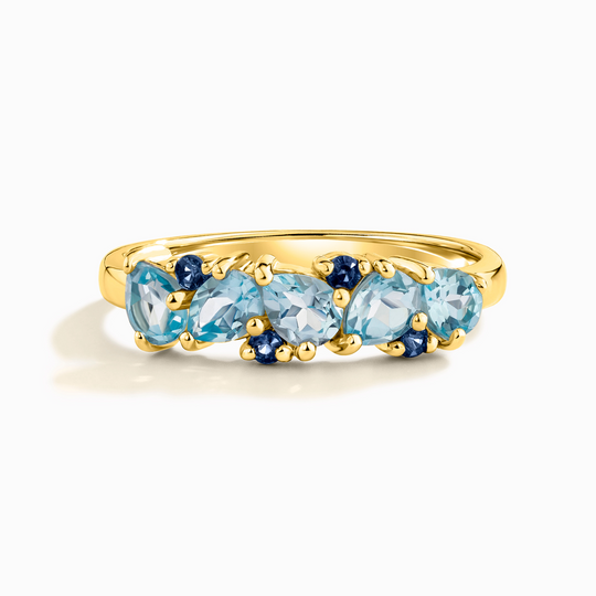 18k gold vermeil blue sapphire and blue topaz pear cut half eternity ring