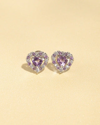 Purple Heart Lavender Amethyst stud earrings with sterling silver and simulated diamonds