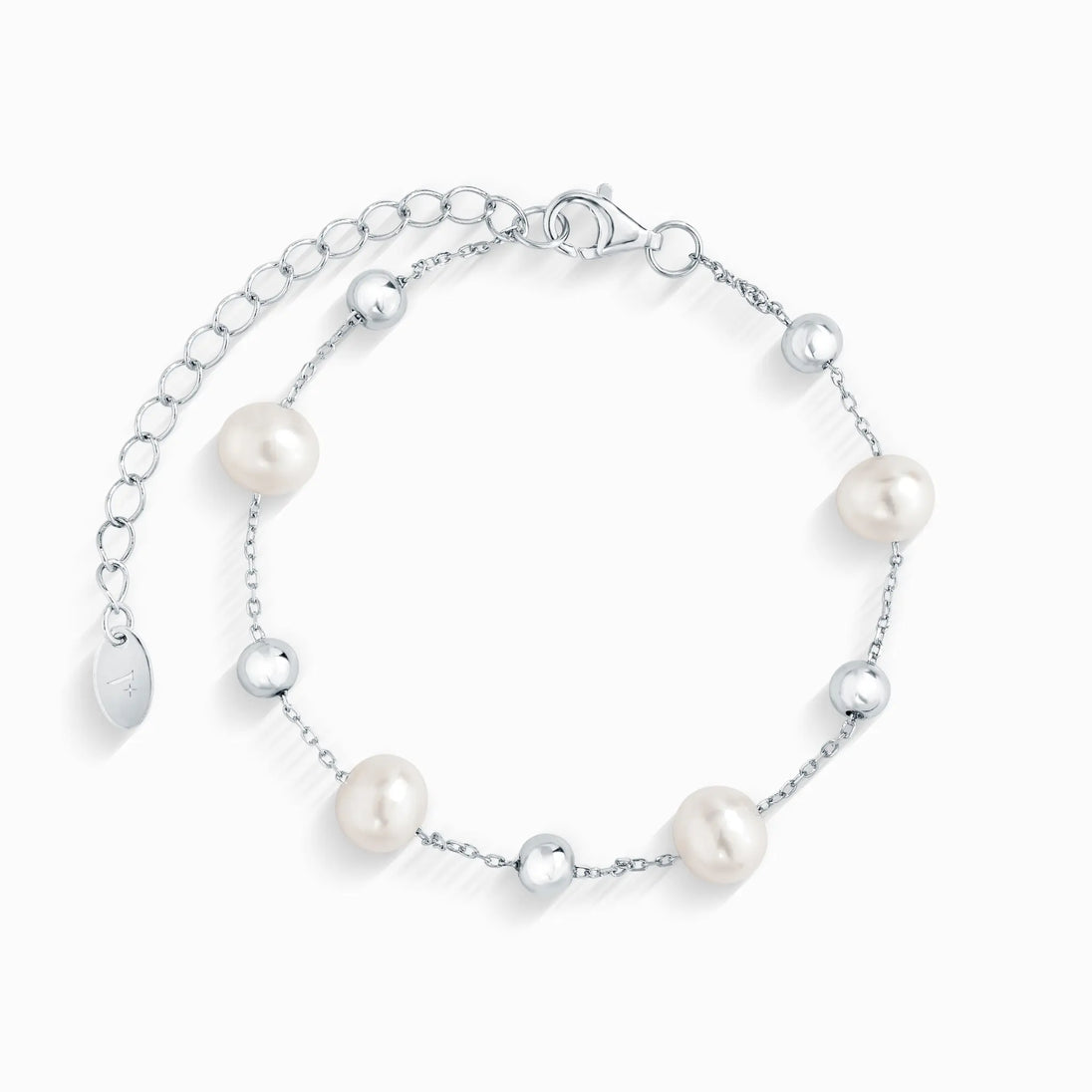 Sterling silver pearl bracelet with freshwater pearls and silver balls, adjustable chain
