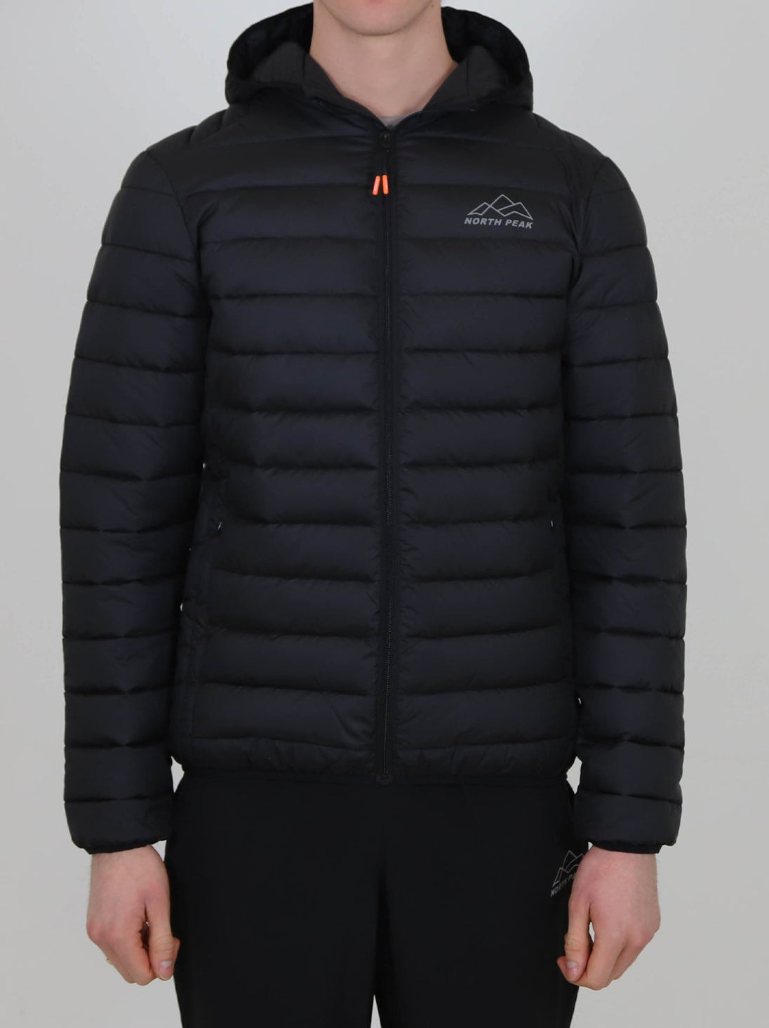 Black Winter Steep Padded Jacket by North Peak with hood and quilted insulation for warmth