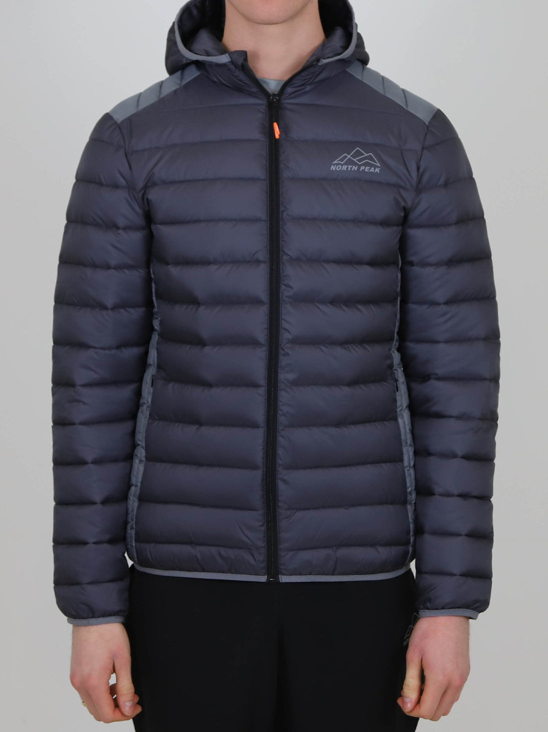 Winter Steep Padded Jacket in dark grey with hood, designed for warmth and outdoor use