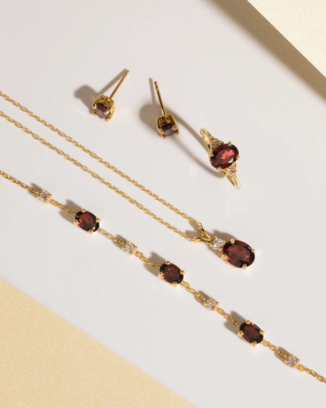 Garnet Bracelet | 18k Gold Vermeil | Natural Gemstones with Simulated Diamonds Vianne Jewellery