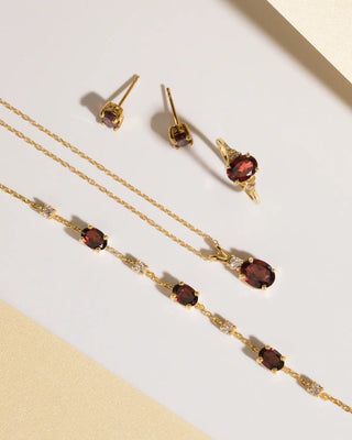Garnet Bracelet | 18k Gold Vermeil | Natural Gemstones with Simulated Diamonds Vianne Jewellery