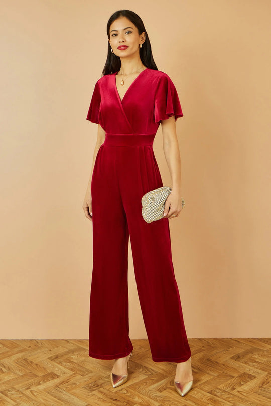 Yumi Red Jumpsuit With Angel Sleeves Yumi