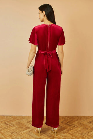 Yumi Red Jumpsuit With Angel Sleeves Yumi