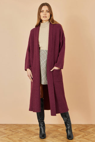 Yumi Burgundy Knitted Maxi Cardigan With Pockets Yumi
