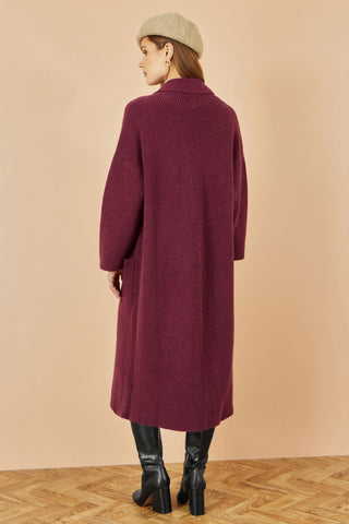 Yumi Burgundy Knitted Maxi Cardigan With Pockets Yumi