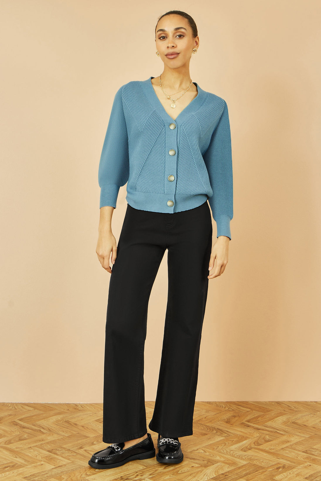 Blue Relaxed Fit Cardigan With Stitch Detail Yumi