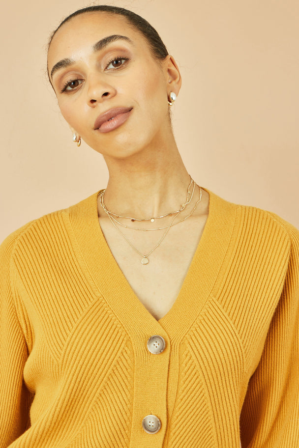Mustard Relaxed Fit Cardigan With Stitch Detail Yumi