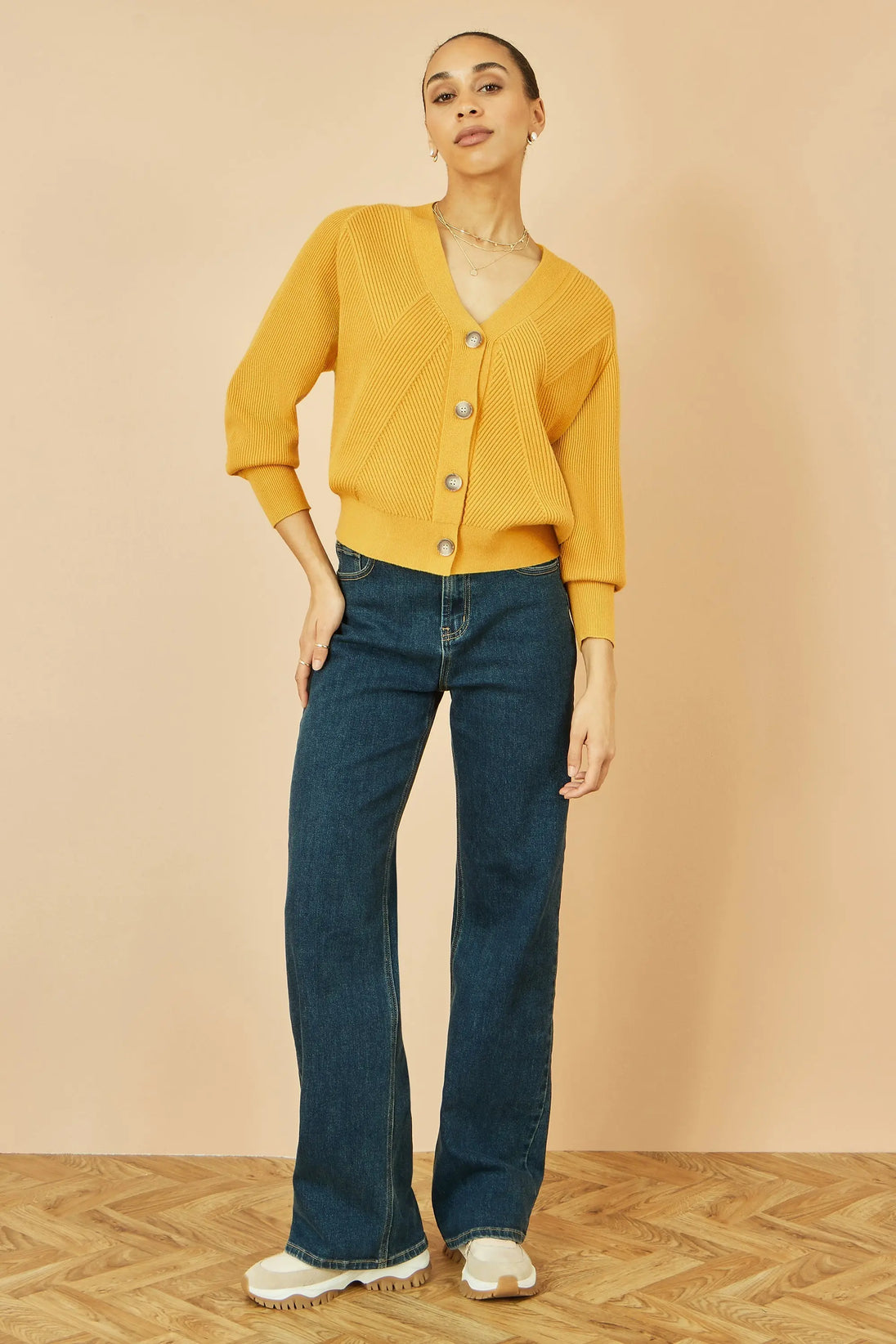 Yumi Mustard Relaxed Fit Cardigan With Stitch Detail Yumi