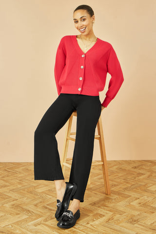 Red Relaxed Fit Cardigan With Stitch Detail - Ezeyor