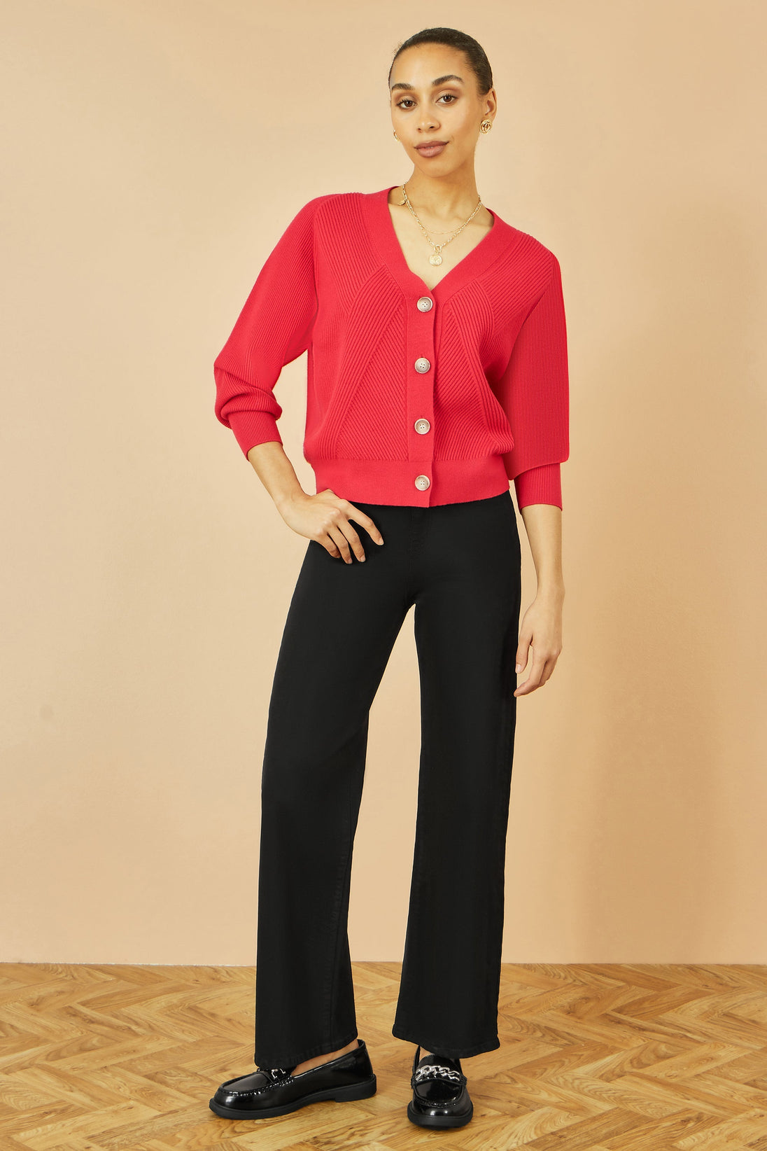 Red Relaxed Fit Cardigan With Stitch Detail Yumi