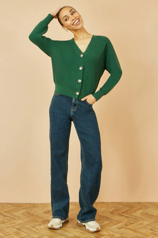 Yumi Green Relaxed Fit Cardigan With Stitch Detail Yumi
