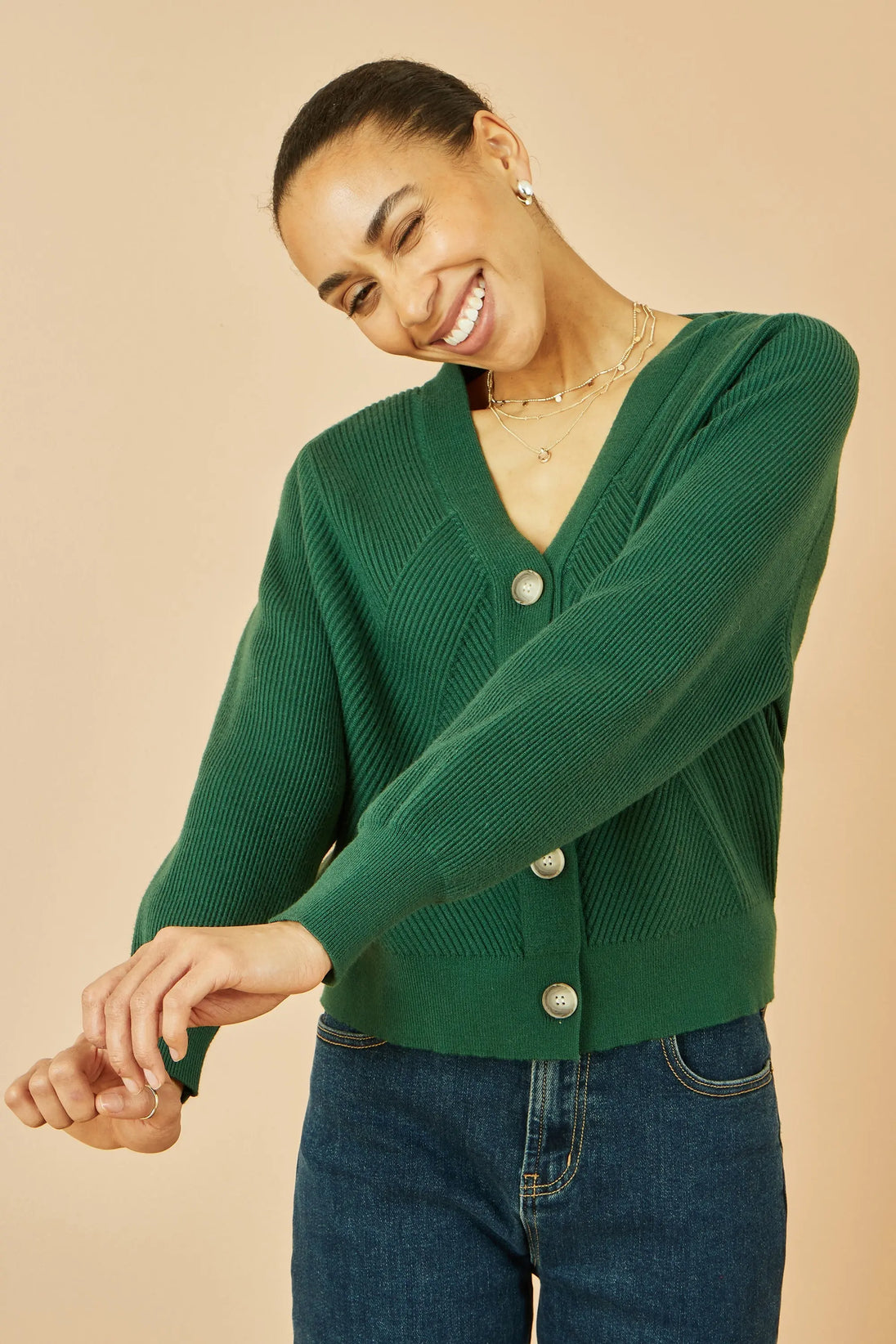 Yumi Green Relaxed Fit Cardigan With Stitch Detail Yumi