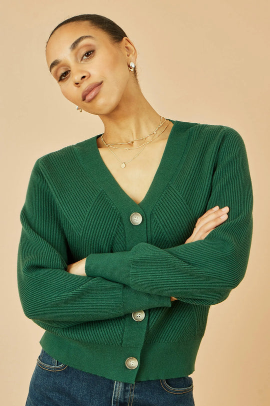 Yumi Green Relaxed Fit Cardigan With Stitch Detail Yumi