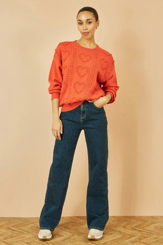 Orange Heart Knit Relaxed Jumper - Ezeyor