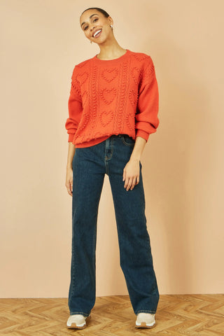 Orange Heart Knit Relaxed Jumper - Ezeyor