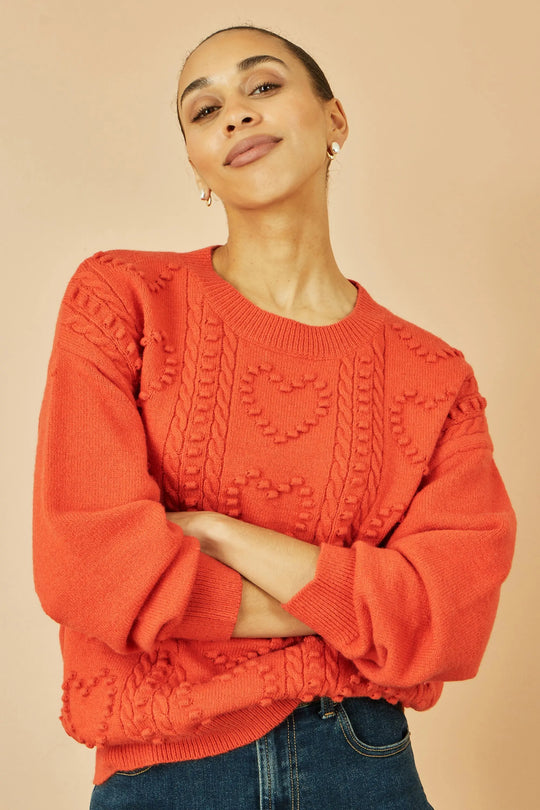 Orange Heart Knit Relaxed Jumper - Ezeyor