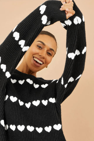 Black Knitted Jumper With Heart Stripes - Ezeyor