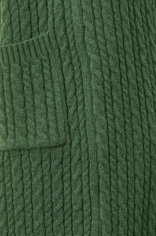 Green Cable Knit Edge to Edge Long Cardigan With Pockets - Ezeyor