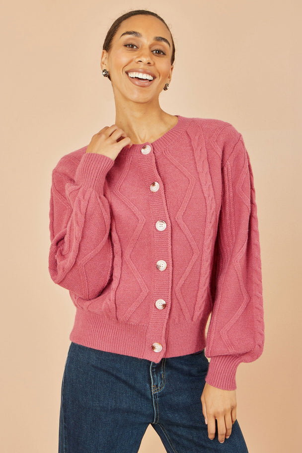 Pink Relaxed Fit Cable Cardigan Yumi