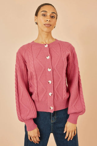 Yumi Pink Relaxed Fit Cable Cardigan Yumi