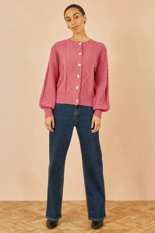 Yumi Pink Relaxed Fit Cable Cardigan Yumi