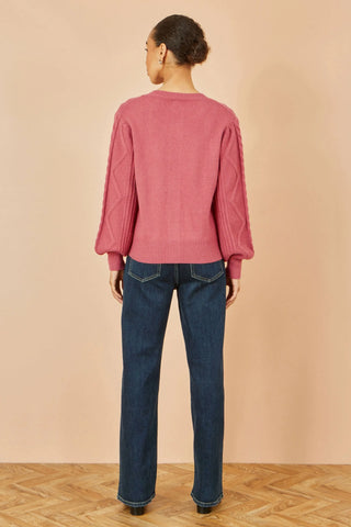 Yumi Pink Relaxed Fit Cable Cardigan Yumi