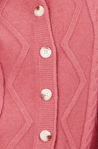 Yumi Pink Relaxed Fit Cable Cardigan Yumi