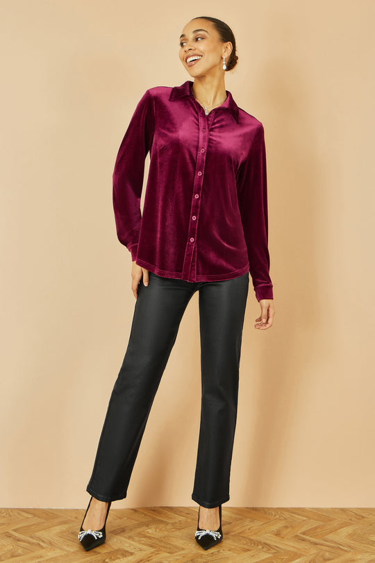 Yumi Burgundy Velvet Relaxed Fit Shirt - Ezeyor