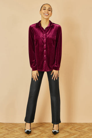 Yumi Burgundy Velvet Relaxed Fit Shirt - Ezeyor