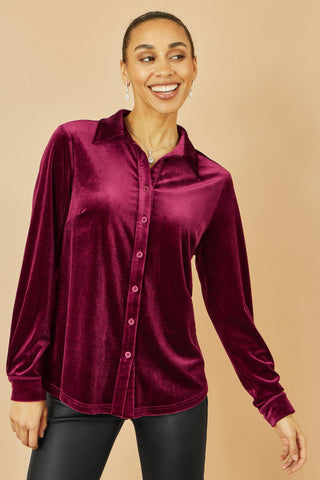 Yumi Burgundy Velvet Relaxed Fit Shirt - Ezeyor