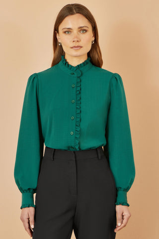 Yumi Green Frill High Neck Shirt Yumi