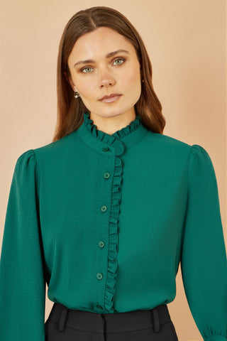 Yumi Green Frill High Neck Shirt Yumi