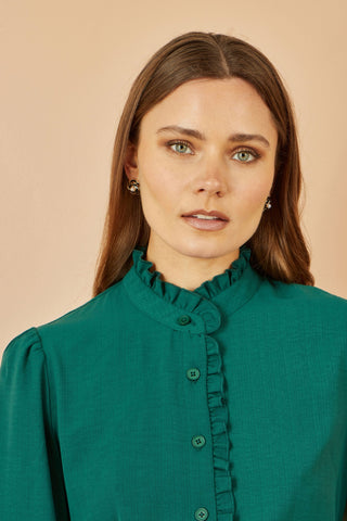Yumi Green Frill High Neck Shirt Yumi