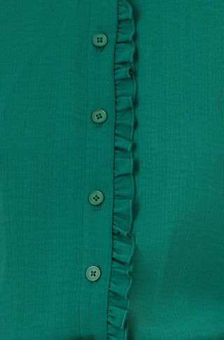 Yumi Green Frill High Neck Shirt Yumi