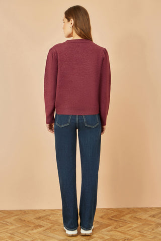 Burgundy Knitted Jumper With Crochet Flowers Yumi