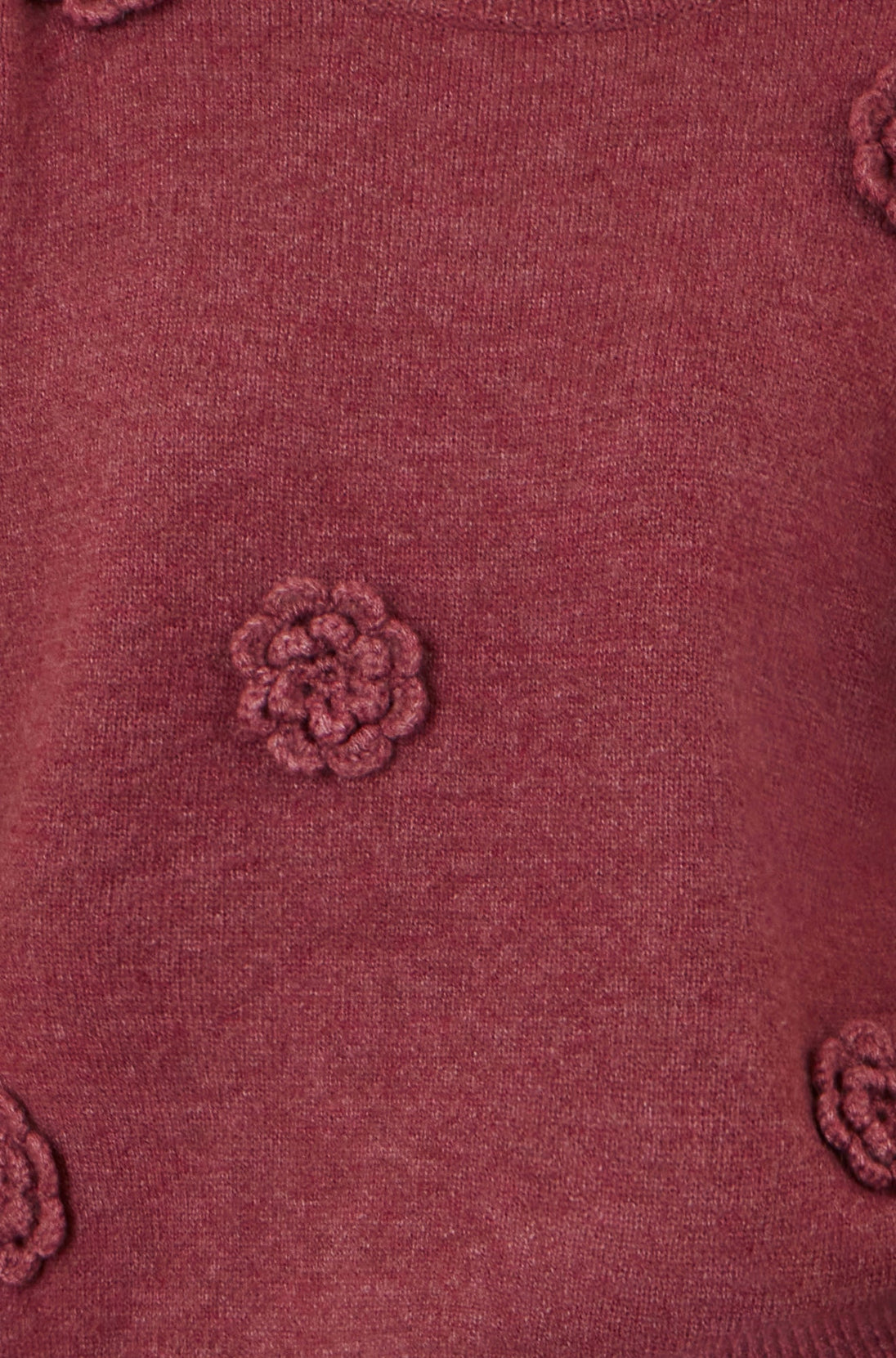 Burgundy Knitted Jumper With Crochet Flowers Yumi