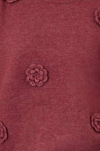 Burgundy Knitted Jumper With Crochet Flowers Yumi