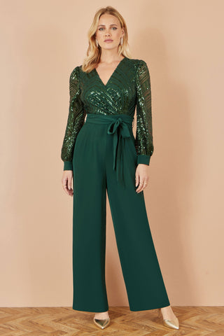 Yumi Green Sequin Wrap Over Jumpsuit Yumi