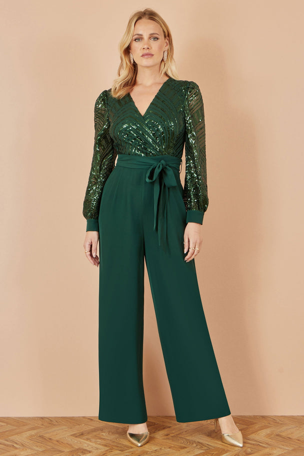 Yumi Green Sequin Wrap Over Jumpsuit Yumi