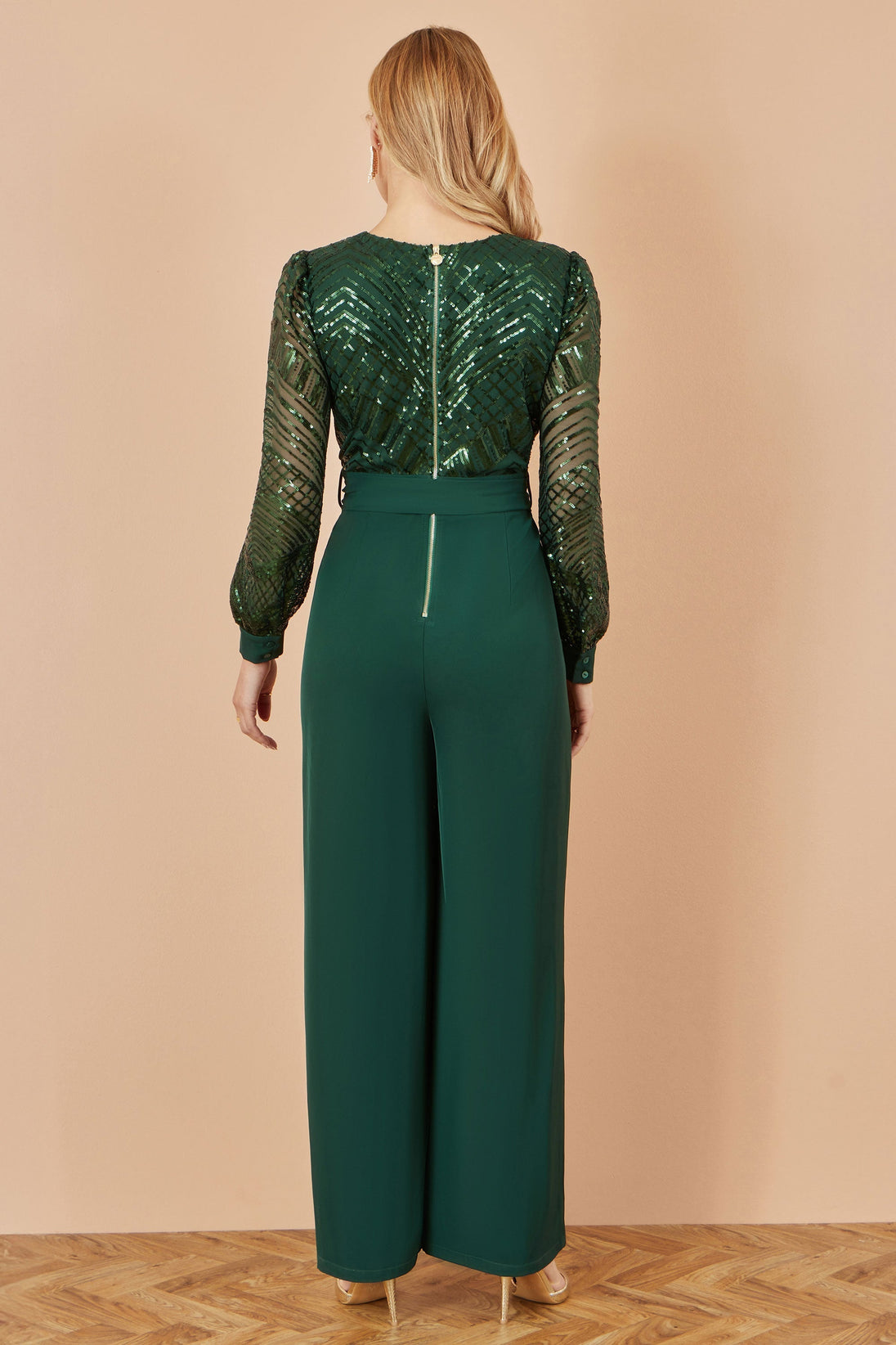 Yumi Green Sequin Wrap Over Jumpsuit Yumi