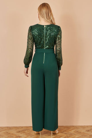 Yumi Green Sequin Wrap Over Jumpsuit Yumi