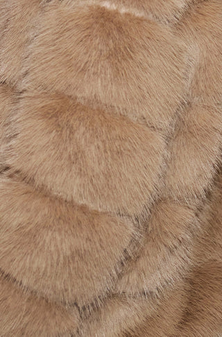 Yumi Coffee Luxe brown faux fur coat with oversized collar, thick and fluffy fabric for party season warmth and elegance