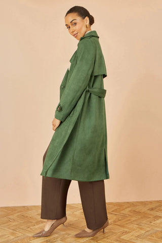 Green Faux Suede Trench Coat - Ezeyor