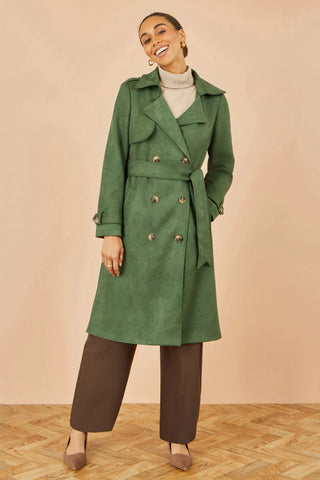 Green Faux Suede Trench Coat - Ezeyor