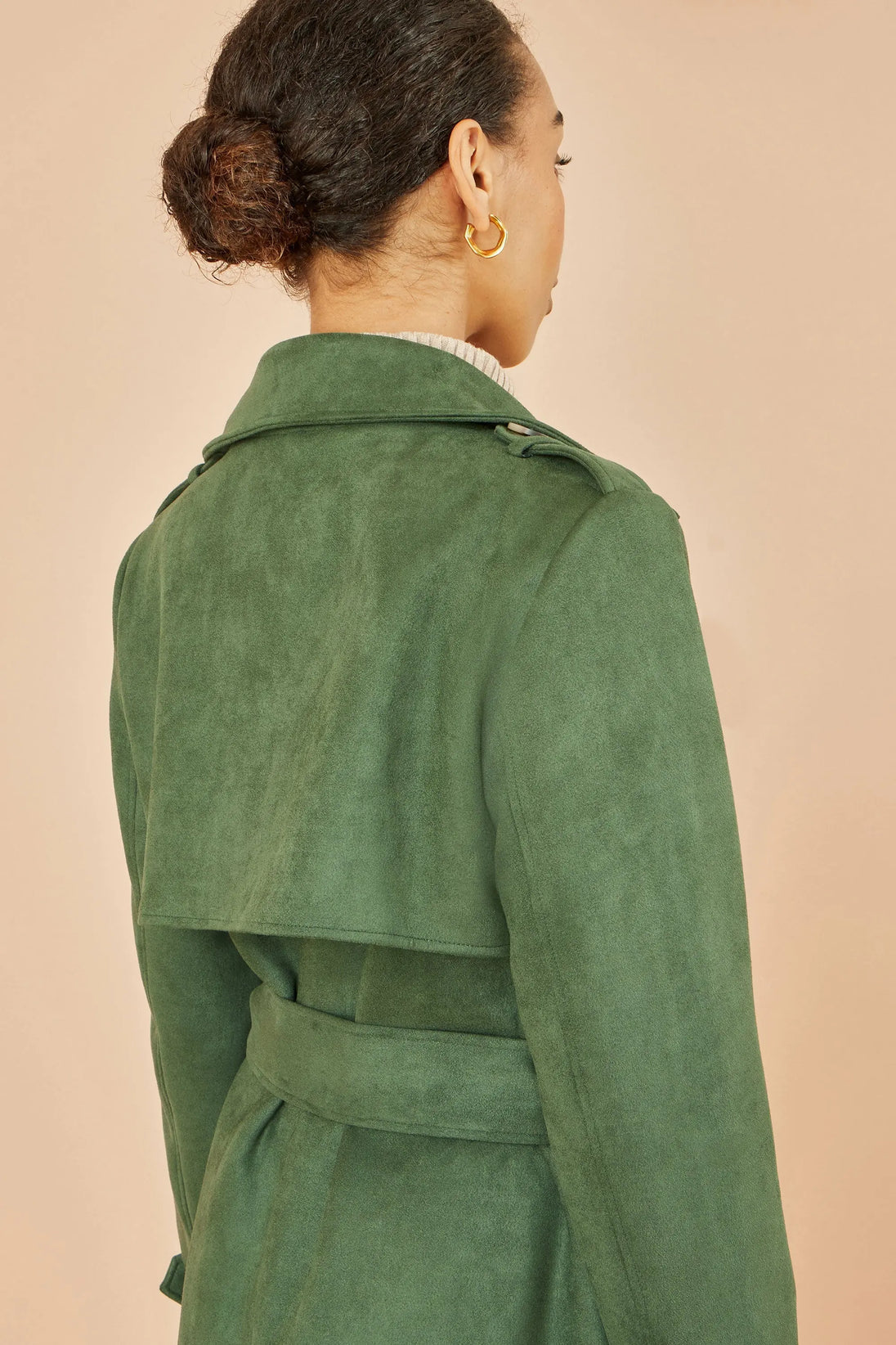 Green Faux Suede Trench Coat - Ezeyor