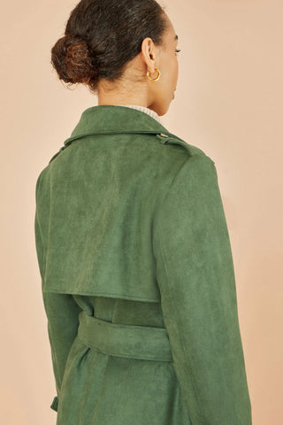 Green Faux Suede Trench Coat - Ezeyor